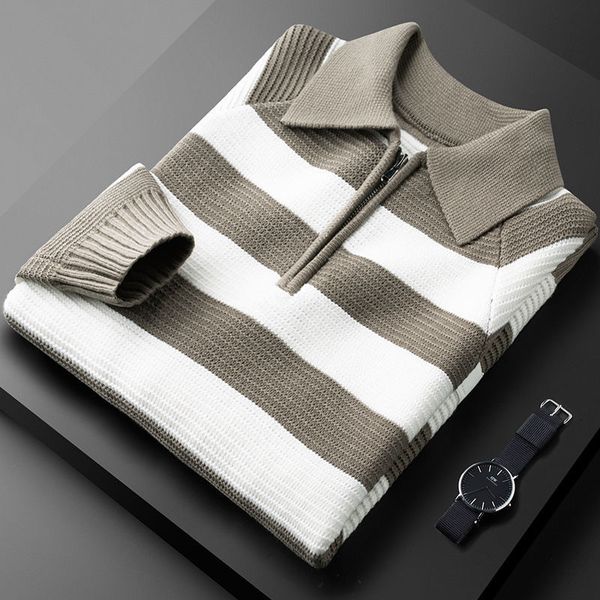 men's sweaters autumn and winter warm zipper polo neck sweater fashion contrast stripe long sleeve knitted tshirt 230210, White;black
men's sweaters autumn and winter warm zipper polo neck sweater fashion contrast stripe long sleeve knitted tshirt 230210, White;black