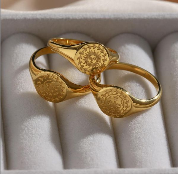 rings jewelry women trendy stainless steel pvd 18k gold plated moon sun goddess couple ring, Golden;silver
rings jewelry women trendy stainless steel pvd 18k gold plated moon sun goddess couple ring, Golden;silver