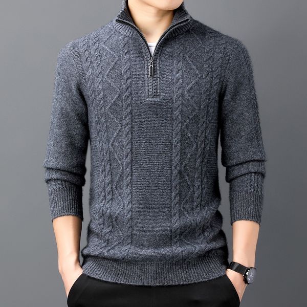 men's sweaters woolen 100 pure wool half turtleneck winter thickened jacquard weave zip 230210, White;black
men's sweaters woolen 100 pure wool half turtleneck winter thickened jacquard weave zip 230210, White;black