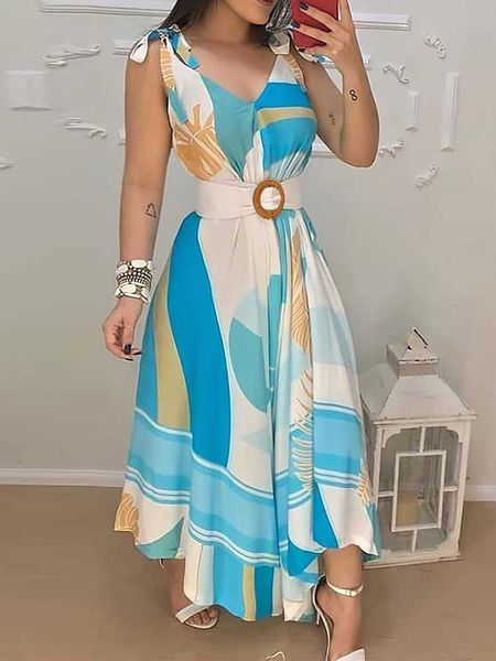 party dresses tropical print v neck tie up maxi dress with belt women sleeveless casual summer dress t230210, White;black
party dresses tropical print v neck tie up maxi dress with belt women sleeveless casual summer dress t230210, White;black
