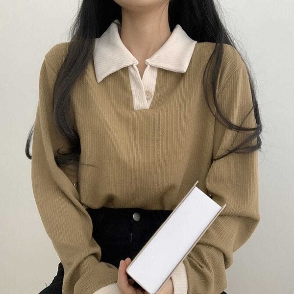 women s t shirt school style teenage girls t shirts polo collar long sleeve spring summer women solid tees 230211, White
women s t shirt school style teenage girls t shirts polo collar long sleeve spring summer women solid tees 230211, White