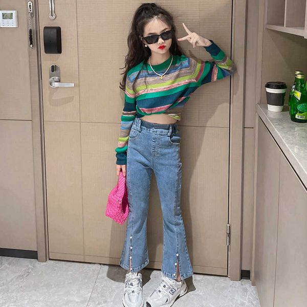 clothing s teens girls' dress new korean stripe sweater denim flared pants twopiece set spring autumn kids clothes girls, White
clothing s teens girls' dress new korean stripe sweater denim flared pants twopiece set spring autumn kids clothes girls, White