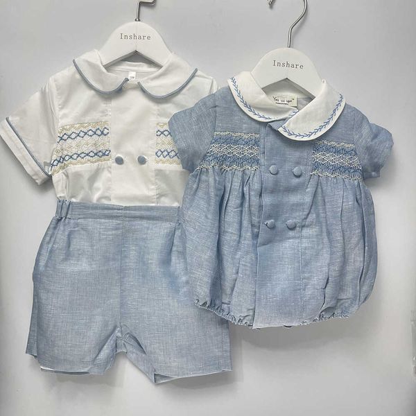 sets children boutique clothing boy handmade smocked embroidered set blue cotton short sleeves siblings outfit christening birthday, White
sets children boutique clothing boy handmade smocked embroidered set blue cotton short sleeves siblings outfit christening birthday, White