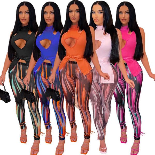 women two pieces pants set designer tracksuits 2023 nightclub fashion strap hollowed out vest split print pants set 5 colours, White
women two pieces pants set designer tracksuits 2023 nightclub fashion strap hollowed out vest split print pants set 5 colours, White