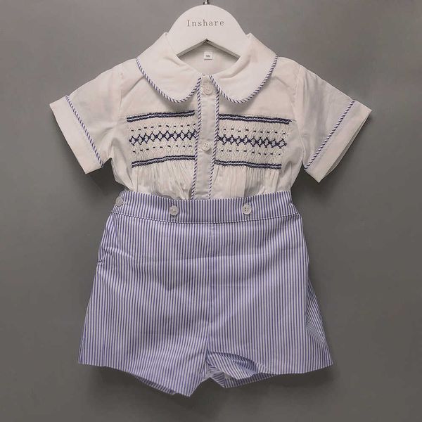 sets children boutique babi boys handmade smocked embroidered blue stripes set cotton short sleeves baptismal clothing suit, White
sets children boutique babi boys handmade smocked embroidered blue stripes set cotton short sleeves baptismal clothing suit, White