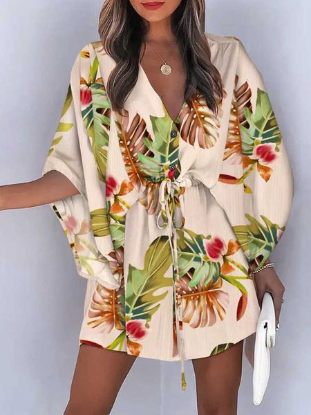 party dresses tropical print button front drawstring casual dress t230210, White;black
party dresses tropical print button front drawstring casual dress t230210, White;black