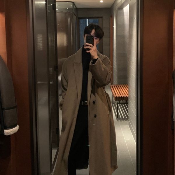 men's wool blends winter thick woolen coat warm fashion 3 colors oversized long korean loose trench s overcoat m2xl 230210, Black 
men's wool blends winter thick woolen coat warm fashion 3 colors oversized long korean loose trench s overcoat m2xl 230210, Black