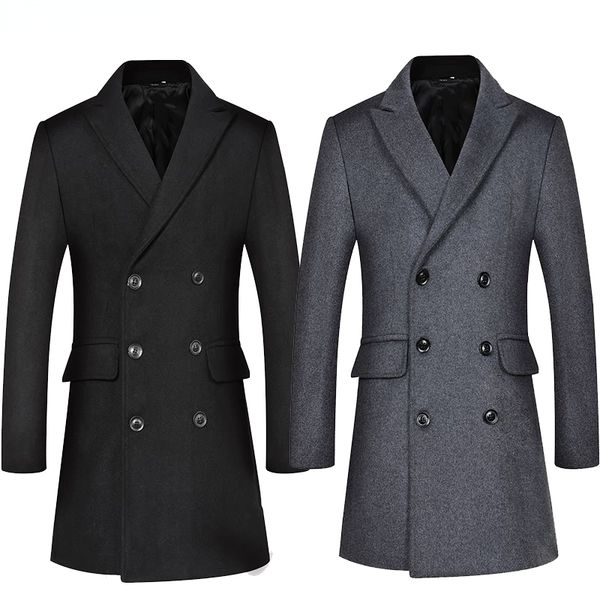 men's wool blends double breatsed long trench coat men winter cashmere peacoat slim fit en overcoat windbreaker 230210, Black
men's wool blends double breatsed long trench coat men winter cashmere peacoat slim fit en overcoat windbreaker 230210, Black