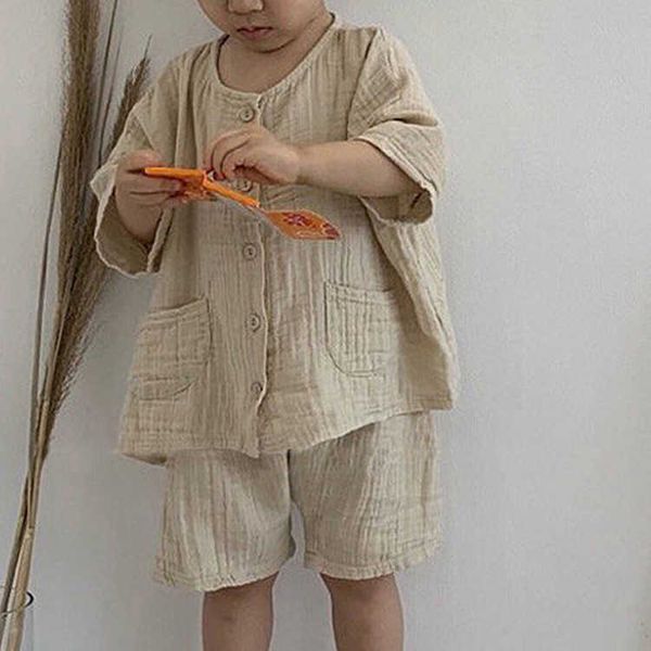 clothing sets new retro mori cotton children's summer clothes korean wrinkle singlebreasted loose casual suit for boys and girls, White
clothing sets new retro mori cotton children's summer clothes korean wrinkle singlebreasted loose casual suit for boys and girls, White