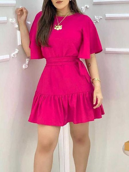 party dresses ruffles ruched half sleeve casual dress women solid round neck slim waist flare mini dress t230210, White;black
party dresses ruffles ruched half sleeve casual dress women solid round neck slim waist flare mini dress t230210, White;black