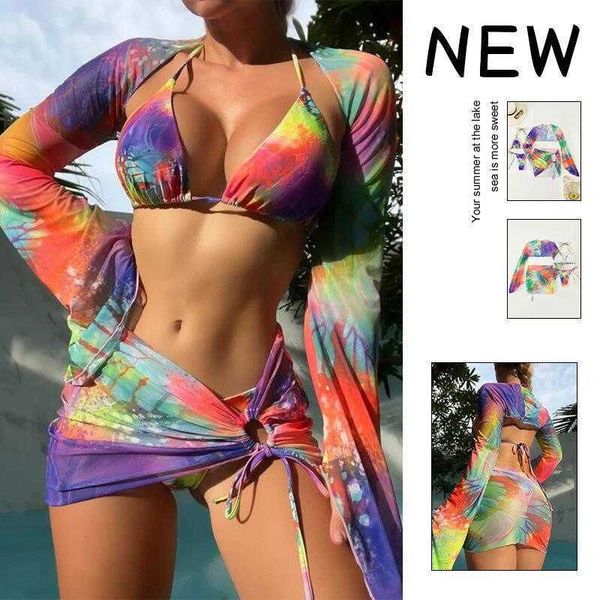 bikini three piece long sleeved swimsuit womens tie dye split wholesale, White;black
bikini three piece long sleeved swimsuit womens tie dye split wholesale, White;black