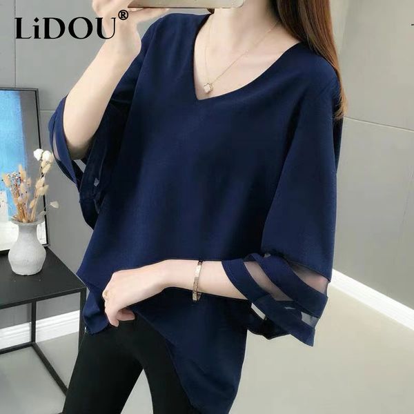women's blouses shirts summer solid v-neck mesh patchwork loose casual shirt women half sleeve oversized fashion blusa simple pullover, White
women's blouses shirts summer solid v-neck mesh patchwork loose casual shirt women half sleeve oversized fashion blusa simple pullover, White
