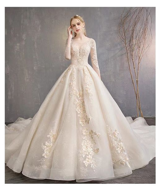modest long sleeve ball gown wedding dresses bridal gowns sheer jewel neck lace appliqued sequins plus size embroidery robe de mariee custom, White
modest long sleeve ball gown wedding dresses bridal gowns sheer jewel neck lace appliqued sequins plus size embroidery robe de mariee custom, White