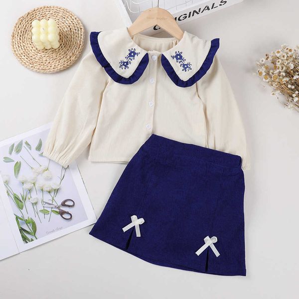 clothing autumn girl set korean version embroidered lapel shirt two sets of spring children's dark blue skirt casual style suit, White
clothing autumn girl set korean version embroidered lapel shirt two sets of spring children's dark blue skirt casual style suit, White
