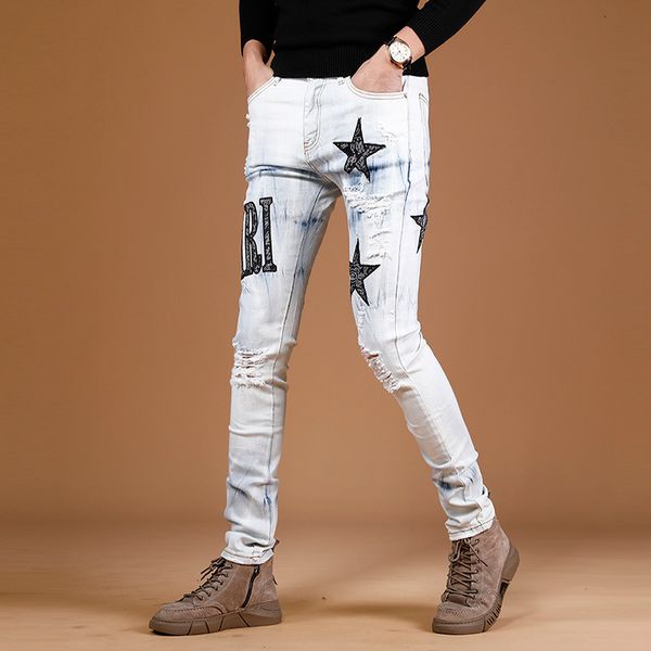 men's jeans men spring print legging slim fit fashion korean trend letter printed pant erkek jean pantolon 230210, Blue
men's jeans men spring print legging slim fit fashion korean trend letter printed pant erkek jean pantolon 230210, Blue