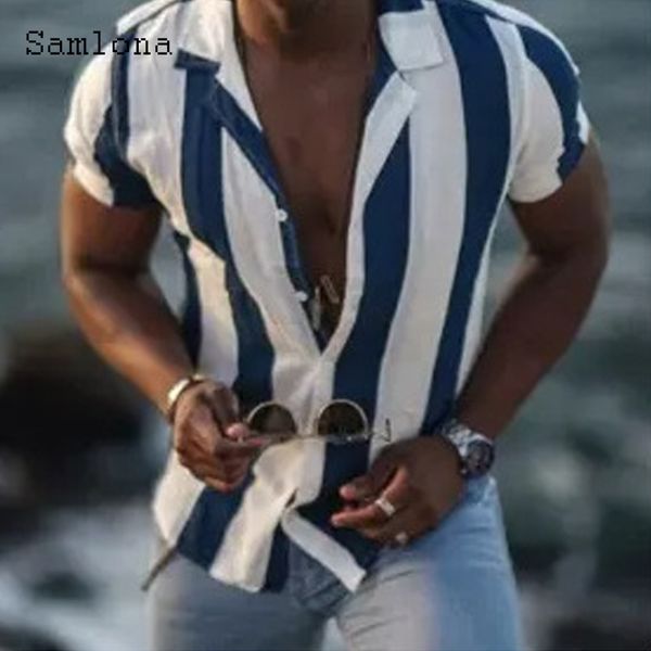 men's polos samlona plus size men fashion stripes beach shirt short sleeve blouses mens clothing single breasted streetwear 230211, White;black
men's polos samlona plus size men fashion stripes beach shirt short sleeve blouses mens clothing single breasted streetwear 230211, White;black