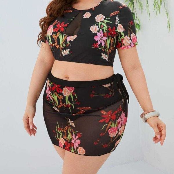 large size three piece bikini mesh floral print slim fit fat woman swimsuit, White;black
large size three piece bikini mesh floral print slim fit fat woman swimsuit, White;black
