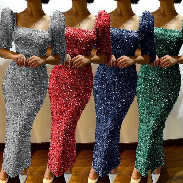 party dresses quality famous brand dress solid sequins square neck short sleeve club maxi dress vestidos 230211, White;black
party dresses quality famous brand dress solid sequins square neck short sleeve club maxi dress vestidos 230211, White;black