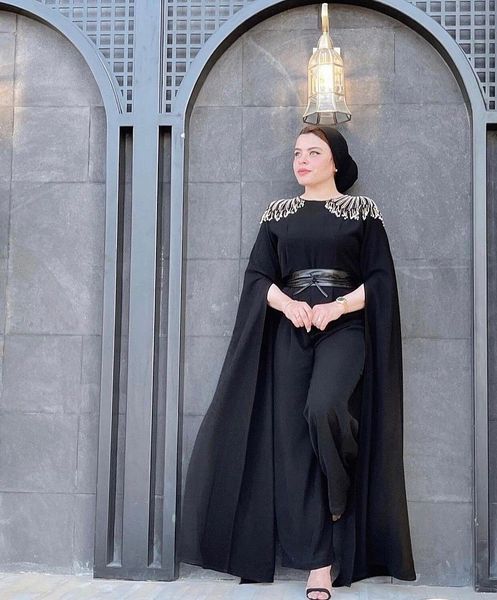 modest arabic black evening dresses chiffon jumpsuits with cape sleeve jewel neck muslim dubai formal occasion wear women pants suit set cus, Black;red
modest arabic black evening dresses chiffon jumpsuits with cape sleeve jewel neck muslim dubai formal occasion wear women pants suit set cus, Black;red