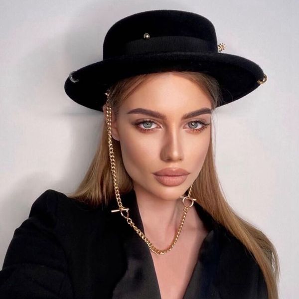 cloches european and american fedora hats woollen catwalk french wool felt chain strap felt canotier hat 230211, Blue;gray
cloches european and american fedora hats woollen catwalk french wool felt chain strap felt canotier hat 230211, Blue;gray