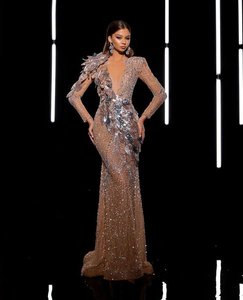 luxury prom dresses long sleeves v neck 3d lace leaves hollow appliques sequins beaded floor length celebrity zipper evening dresses plus si, Black
luxury prom dresses long sleeves v neck 3d lace leaves hollow appliques sequins beaded floor length celebrity zipper evening dresses plus si, Black