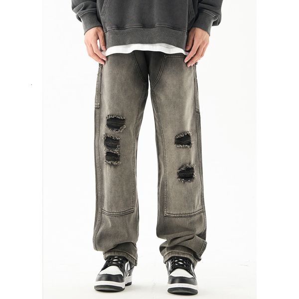 men's jeans streetwear men black grey gradient recreational ripped loose straight cylinder broad leg trousers autumn female 230211, Blue
men's jeans streetwear men black grey gradient recreational ripped loose straight cylinder broad leg trousers autumn female 230211, Blue