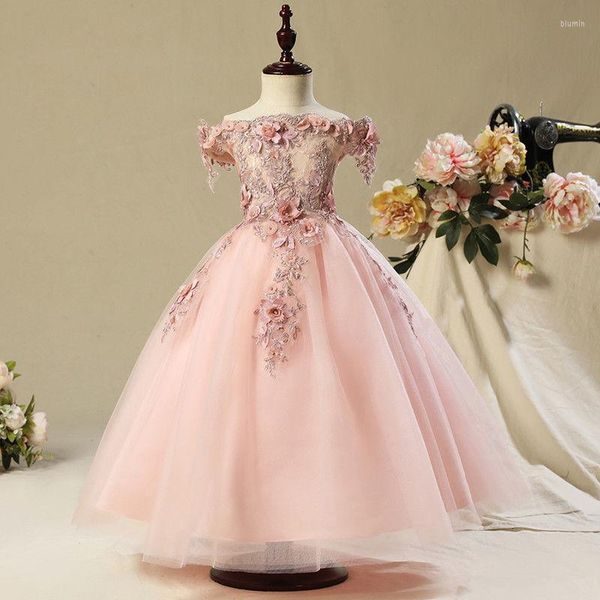 

Girl Dresses Glitter First Communion Dress Luxurious Lace Appqulies Ultimate Rose Gowns Flower Kids Ball Gown Juior Bridesmaid, As image
