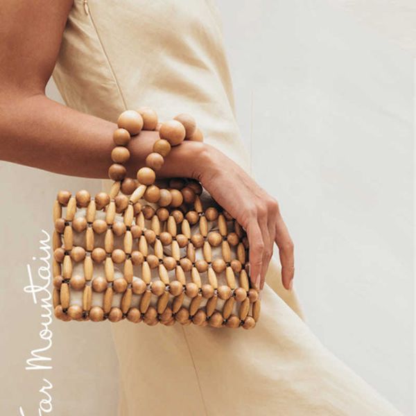 shoulder bags vintage wooden beaded shoulder handbag fashion women bag summer beach bag small square bag g230210
shoulder bags vintage wooden beaded shoulder handbag fashion women bag summer beach bag small square bag g230210