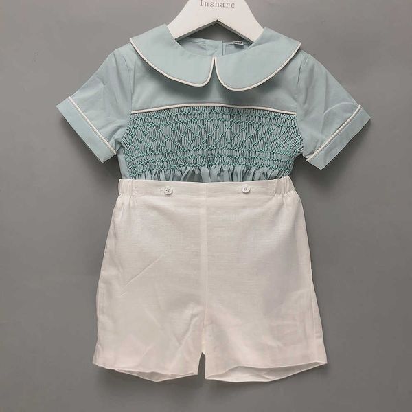 sets children boutique boys handmade smocked embroidered green set cotton linen short sleeves babi baptismal clothing suit, White
sets children boutique boys handmade smocked embroidered green set cotton linen short sleeves babi baptismal clothing suit, White