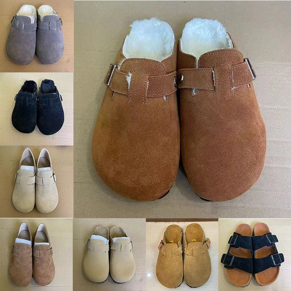 with box germany designer slippers mens womens boston shearling suede clogs slippers luxury fashion soft footbed leather slipper men tow- ba, Black
with box germany designer slippers mens womens boston shearling suede clogs slippers luxury fashion soft footbed leather slipper men tow- ba, Black