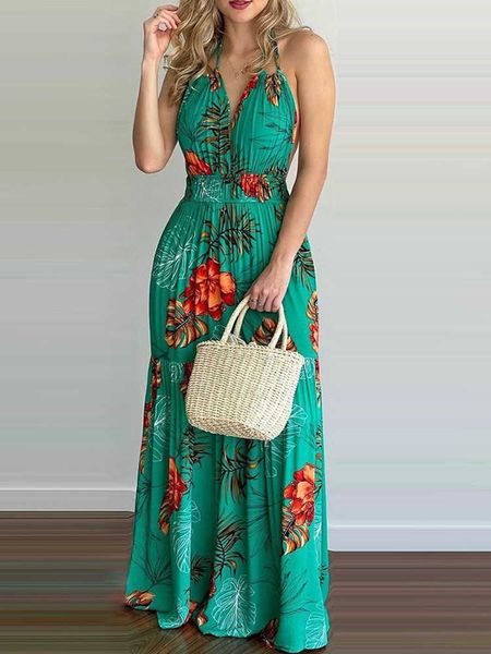 party dresses women tropical print halter backless summer maxi dress t230210, White;black
party dresses women tropical print halter backless summer maxi dress t230210, White;black