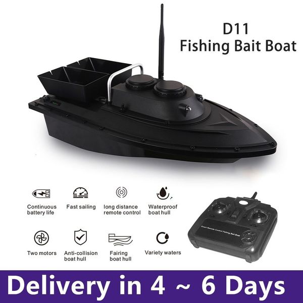 Image of Electric RC Boats D11 RC Fish Finder Fishing Bait Double Motors 1 5kg Loading 500m Remote Control Fixed Speed With 1 Battery 1 LED Light 230211