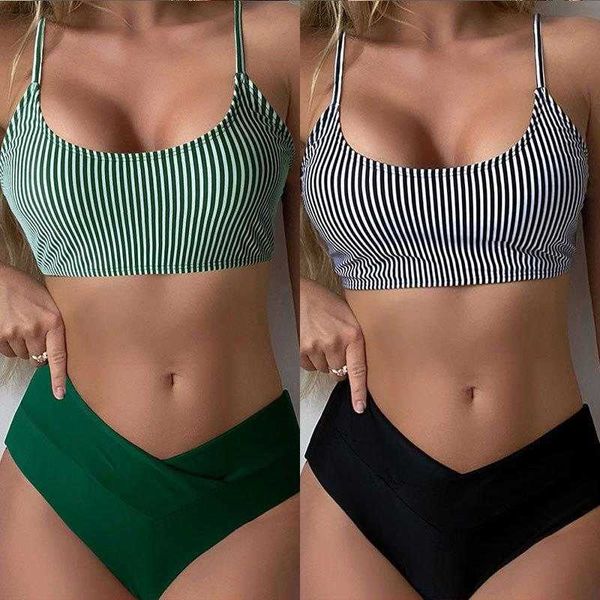 stripes conservative bikini triangle swimsuit high waist beach wholesale, White;black
stripes conservative bikini triangle swimsuit high waist beach wholesale, White;black