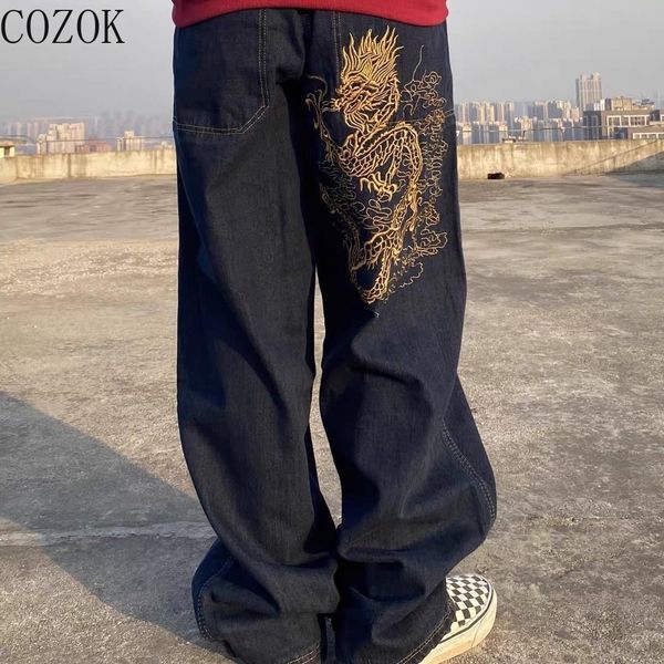women's jeans retro street dragon embroidery jeans straight loose leisure all-matching men's and women's jean shoes for women, Blue
women's jeans retro street dragon embroidery jeans straight loose leisure all-matching men's and women's jean shoes for women, Blue