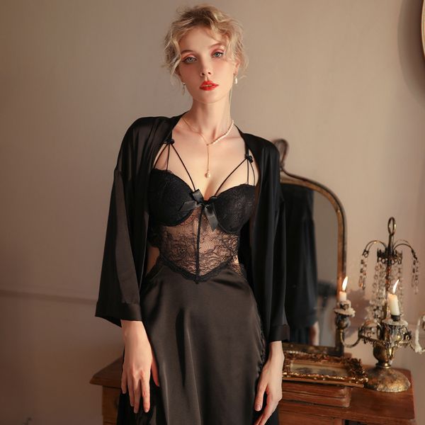 pyjamas aesthetic new suit, deep v lace perspective suspender pajamas, split fun sleeping skirt, Black;white
pyjamas aesthetic new suit, deep v lace perspective suspender pajamas, split fun sleeping skirt, Black;white