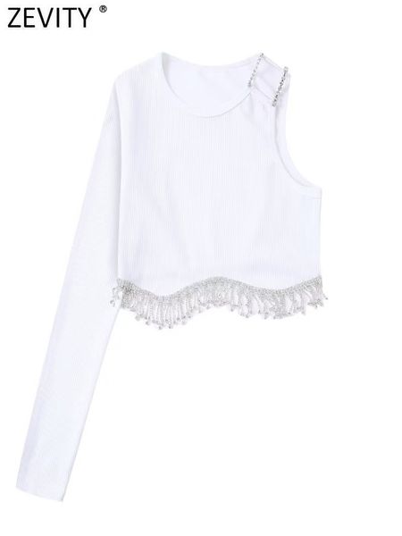 women's blouses shirts zevity women fashion single shoulder hem diamond tassel knitting short smock blouse female slim blusas chic crop, White
women's blouses shirts zevity women fashion single shoulder hem diamond tassel knitting short smock blouse female slim blusas chic crop, White