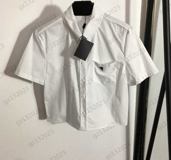 short sleeve blouses shirts chest triangle logo pocket lapel buttons shirt cotton fabric simple fashion short bare waist blouse women appar, White
short sleeve blouses shirts chest triangle logo pocket lapel buttons shirt cotton fabric simple fashion short bare waist blouse women appar, White