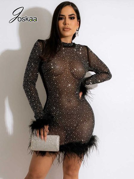 party dresses joskaa mesh see through drilling mini dress women round neck long sleeve feather slim robe autumn 2022 night club wear t230210, White;black
party dresses joskaa mesh see through drilling mini dress women round neck long sleeve feather slim robe autumn 2022 night club wear t230210, White;black