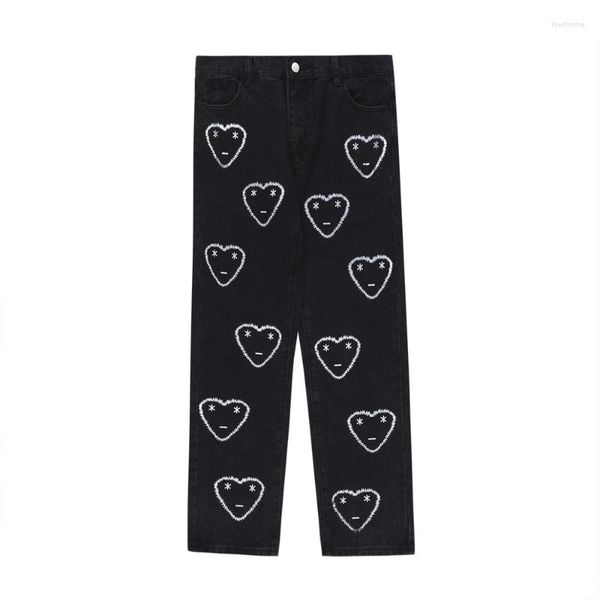 men's jeans four seasons heart print high street men pants loose baggy ins simple design couple black straight wide leg trousers, Blue
men's jeans four seasons heart print high street men pants loose baggy ins simple design couple black straight wide leg trousers, Blue
