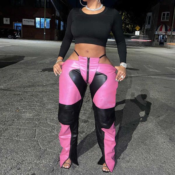 women's pants capris p31021 street cool motorcycle style pu leather color contrast zipper panel split straight leg pants hollow fake tw, Black;white
women's pants capris p31021 street cool motorcycle style pu leather color contrast zipper panel split straight leg pants hollow fake tw, Black;white