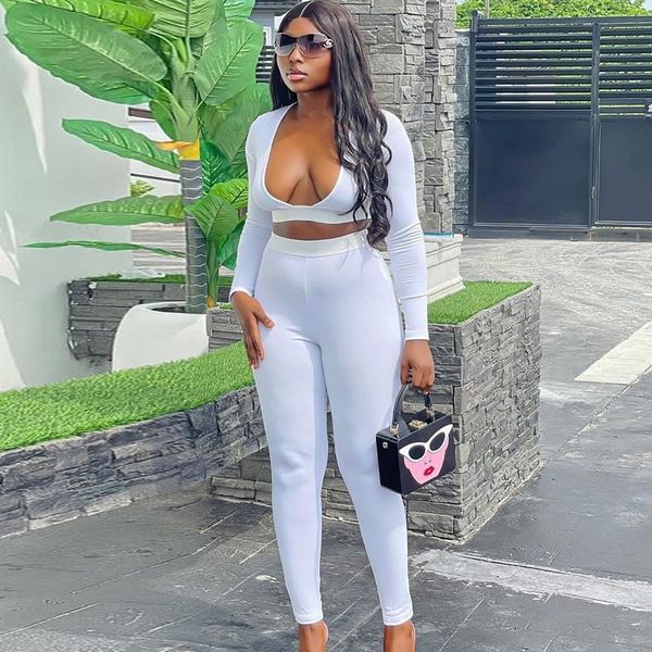 women's tracksuits spring and autumn new tight-fitting fashion solid color breastless navel long-sleeved trousers sports suit for women, Gray
women's tracksuits spring and autumn new tight-fitting fashion solid color breastless navel long-sleeved trousers sports suit for women, Gray