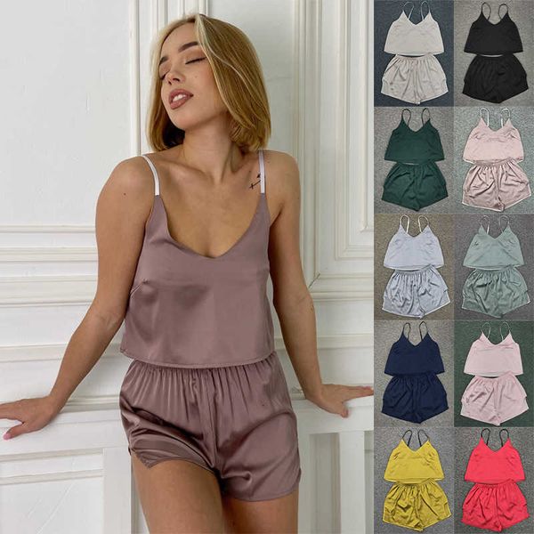 pajamas imitation silk summer suspender shorts suit tinge cool feeling pure color home clothes
pajamas imitation silk summer suspender shorts suit tinge cool feeling pure color home clothes
