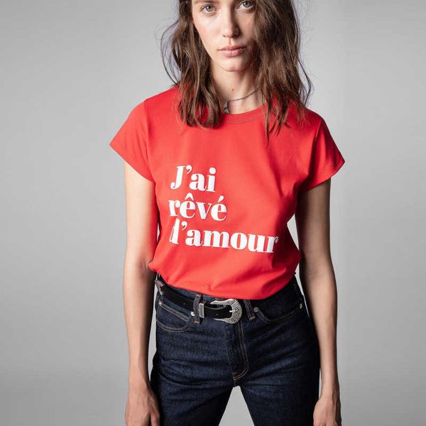 23ss women designer classic fashion t shirt letter flocking hem arc women cotton tee red round neck t-shirt, White
23ss women designer classic fashion t shirt letter flocking hem arc women cotton tee red round neck t-shirt, White