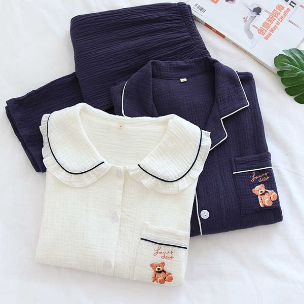 new crepe couple set spring summer autumn double layer cotton cloth men's and women's home wear solid color large pajamas
new crepe couple set spring summer autumn double layer cotton cloth men's and women's home wear solid color large pajamas