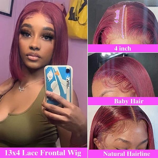 13x4 lace frontal wig bob wig 99j color human hair, Black;brown
13x4 lace frontal wig bob wig 99j color human hair, Black;brown