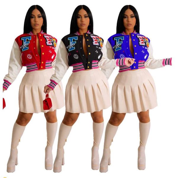 women's jackets european and american cross-border new fashion printing thread color-blocking button baseball suit casual coat, Black;brown
women's jackets european and american cross-border new fashion printing thread color-blocking button baseball suit casual coat, Black;brown