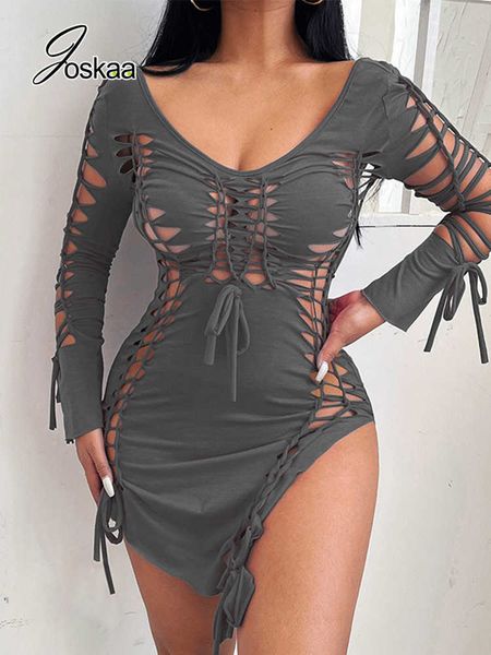party dresses joskaa hollow out strench irregular dresses for women 2022 night club wear autumn long sleeve backless lace up mini dress t230, White;black
party dresses joskaa hollow out strench irregular dresses for women 2022 night club wear autumn long sleeve backless lace up mini dress t230, White;black