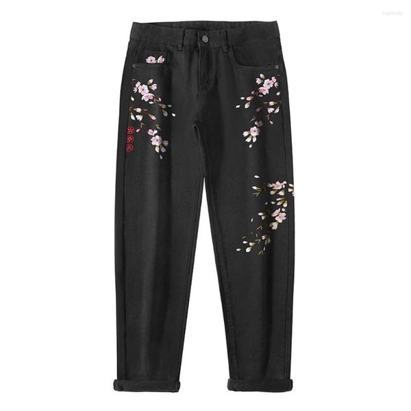 men's jeans men's chinese vintage plum blossom embroidery pants yuansu cotton straight trousers jogging black unisex, Blue
men's jeans men's chinese vintage plum blossom embroidery pants yuansu cotton straight trousers jogging black unisex, Blue