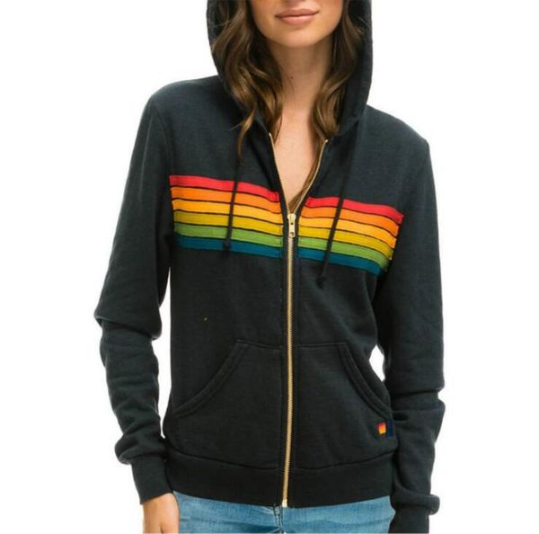 spring women's fashion sweatshirts oversized rainbow striped long-sleeved hoodie zipper pocket coat, Black
spring women's fashion sweatshirts oversized rainbow striped long-sleeved hoodie zipper pocket coat, Black