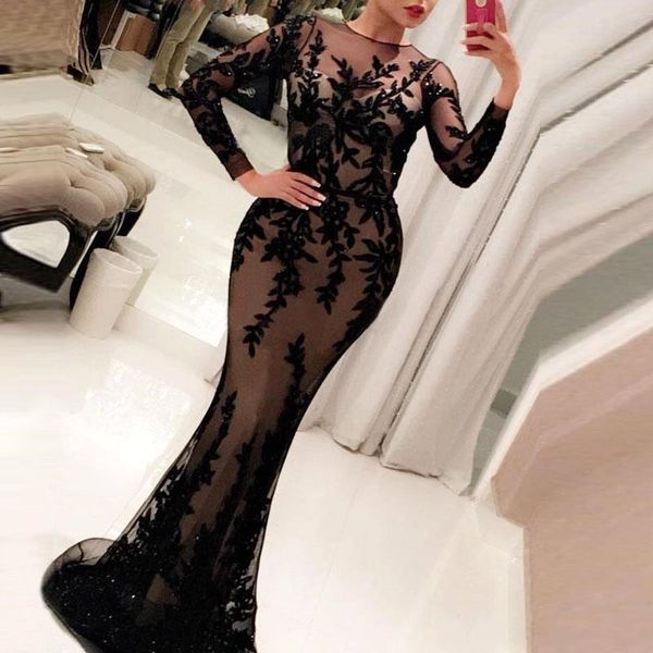 long sleeves evening dress o-neck vestidos elegantes para mujer mermaid lace prom dress appliques party gown, Black;red
long sleeves evening dress o-neck vestidos elegantes para mujer mermaid lace prom dress appliques party gown, Black;red